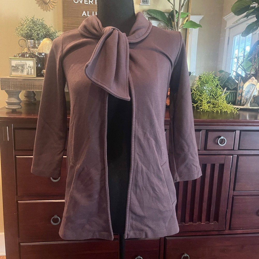 Anthropologie High Street Purple Cardigan Sweater scarf neck detail Sz XS